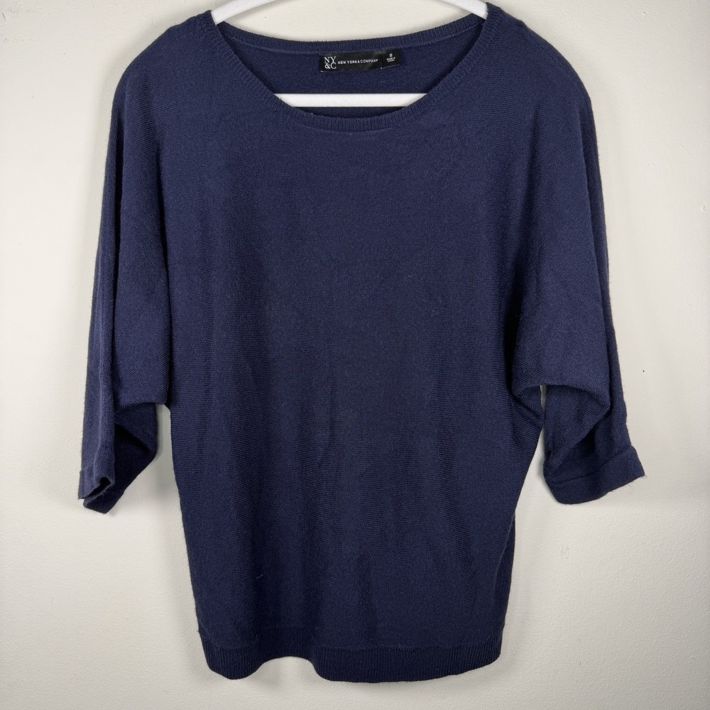 I.N.C International Navy Small Knit Stretchy Round Neck 3/4‎ Sleeve Sweater Top